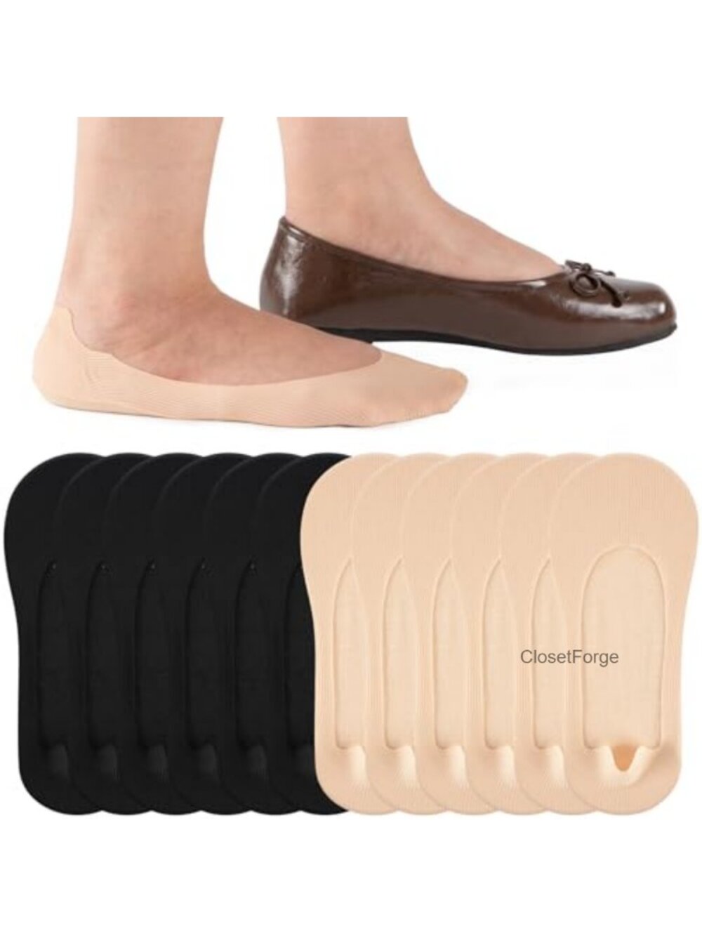 12 Pairs Women's No Show Socks Non-Slip Liner for Flats Loafers
